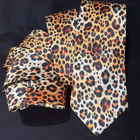 Leopard Skin Print Menswear Necktie Tie Animal Neckwear Cheetah Rockabilly Glam - Picture 1 of 9
